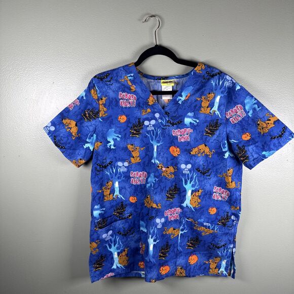 Scooby Doo Halloween Scrub Top Blue Short Sleeve Size Medium‎ - Picture 1 of 6